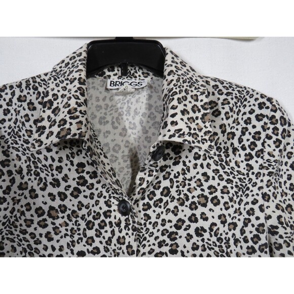 Vintage Briggs Women's Leopard Print Woven Button Up Short Sleeve Top Size M - Picture 7 of 11